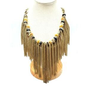 Gold Fringe Statement Necklace | Boho Chain Tassel Necklace